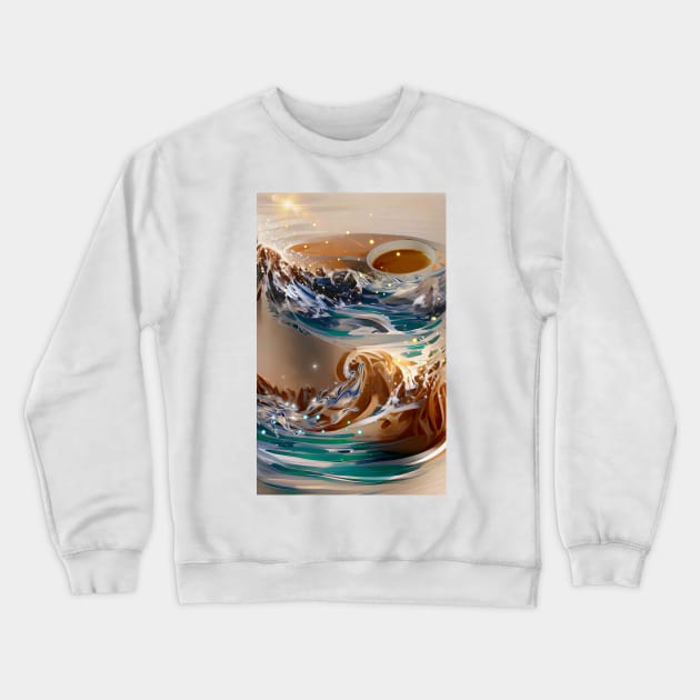 The Coffee teal ocean Stars| Ocean wave vintage Crewneck Sweatshirt by PsychicLove